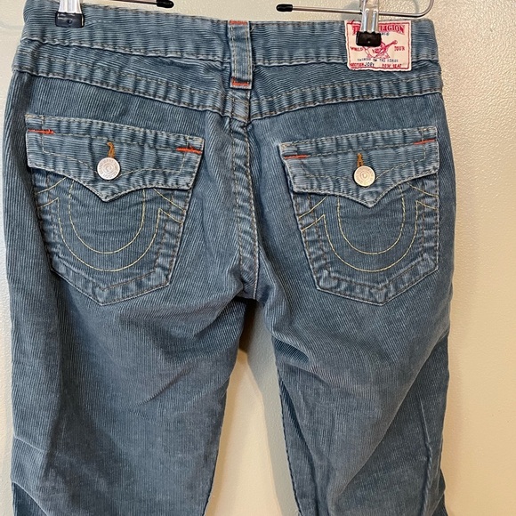 True Religion Womens Vintage Low Rise Flare Blue Corduroy Pants Y2K Joey Sz 28 - Picture 8 of 15